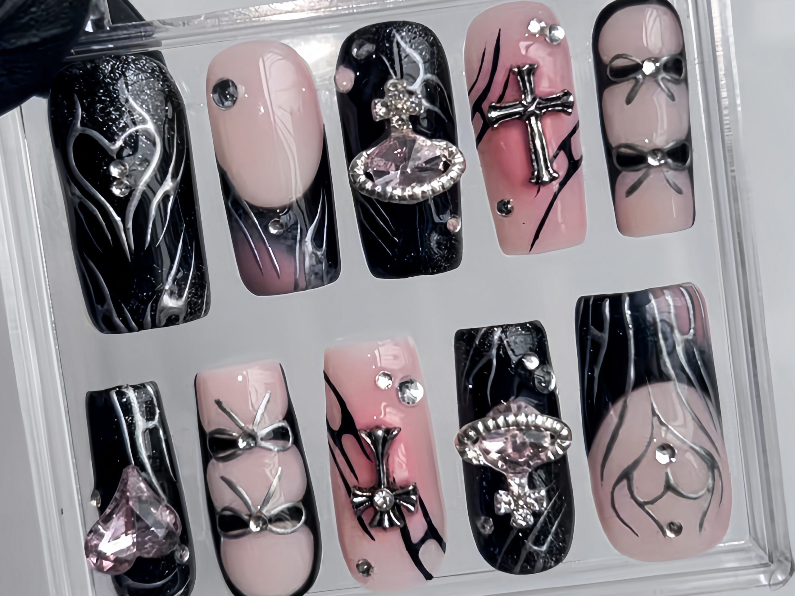 Black Pink Galactic Press On Nails